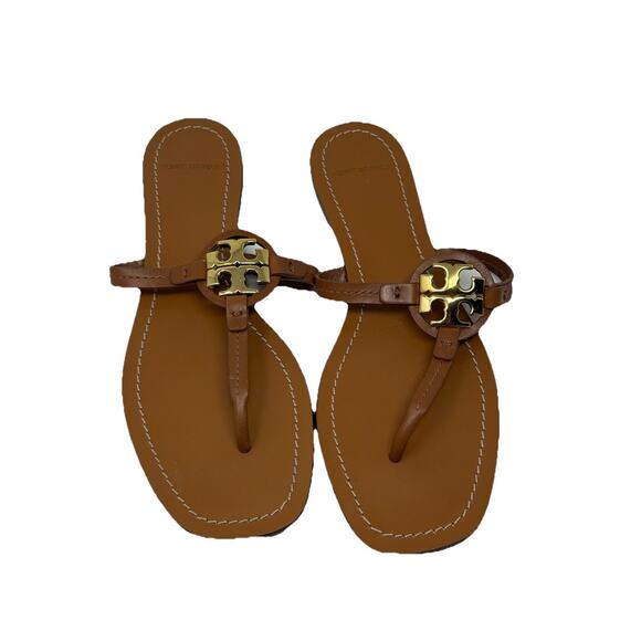 Tory Burch sandals mini Miller light brown with gold logo 9.5 - Picture 2 of 8